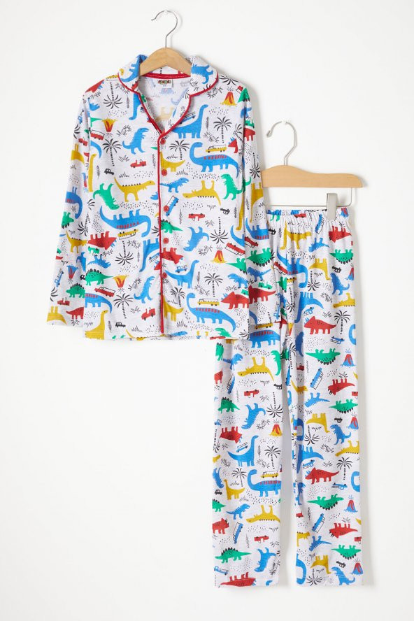 Dinozor Desenli Göz Bantlı Erkek Çocuk Pijama Takımı 16327 ürün görseli 1