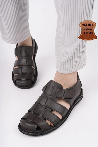 Muggo Edinburg Garantili Erkek Günlük Hakiki Deri Rahat Yumuşak Taban Ortopedik Sandalet ürün görseli 1
