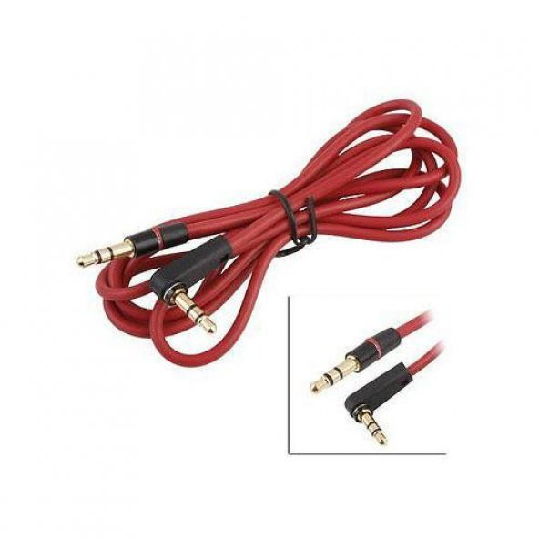 Aux Kablo - Kırmızı - 3.5 mm Stereo - 90 Derece Erkek - Erkek - 1 Metre ürün görseli 1