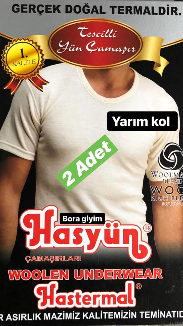 Hasyün Erkek Kısa Kol Fanila Yün içlik Termal içlik 2 ADET ürün görseli 1