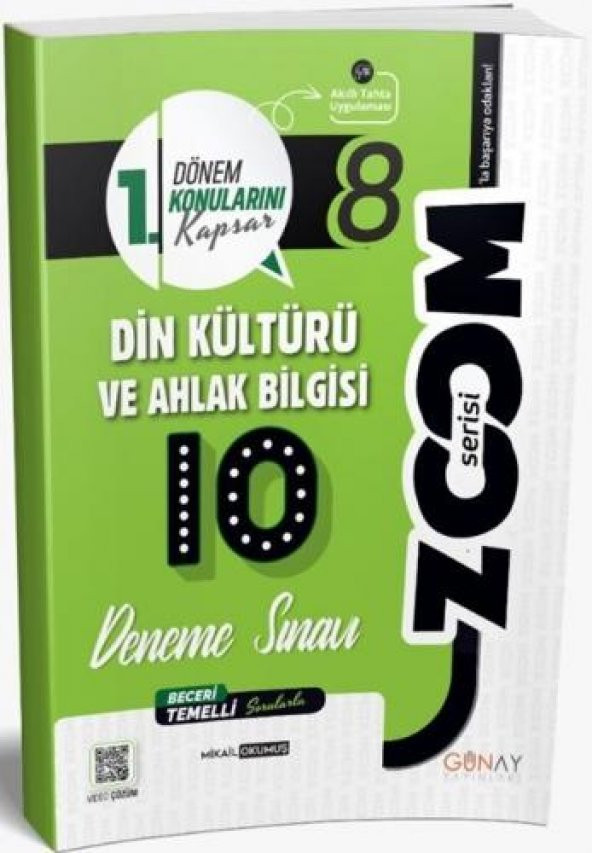 Günay Yayınları 8. Sınıf 1. Dönem Din Kültürü ve Ahlak Bilgisi Zoom 10 Deneme ürün görseli 1