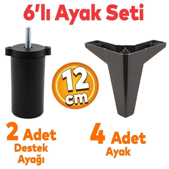 Sedir 6'lı Set Mobilya Tv Ünitesi Çekyat Koltuk Kanepe Destek Ayağı 12 Cm Siyah Baza Ayakları M8 ürün görseli 1