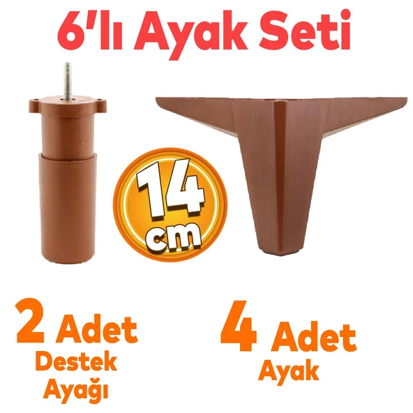 Sedir 6'lı Set Mobilya TV Ünitesi Çekyat Koltuk Kanepe Destek Ayağı 14 cm Kahverengi Kanat 17 Ayak ürün görseli 1