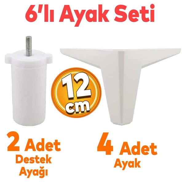 Sedir 6'lı Set Mobilya Tv Ünitesi Çekyat Koltuk Kanepe Destek Baza Ayağı 12 Cm Beyaz 17 Ayakları ürün görseli 1