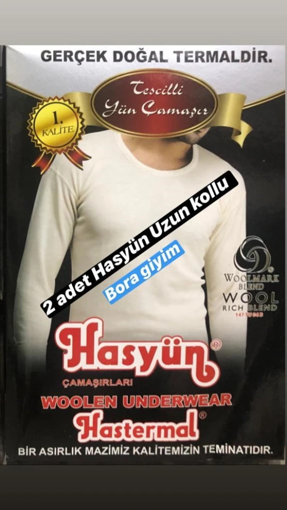 Hasyün Erkek Uzun Kollu Fanila Yün İçlik Termal İçlik 2 Adet ürün görseli 1