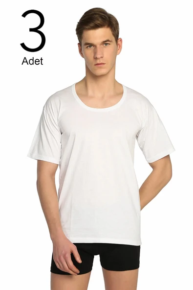 Tutku Erkek Kısa Kol Beyaz 3 Adet Paket Bisiklet Yaka ürün görseli 1