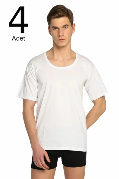 Tutku Erkek Kısa Kol Beyaz 4 Adet Paket Bisiklet Yaka ürün görseli 1