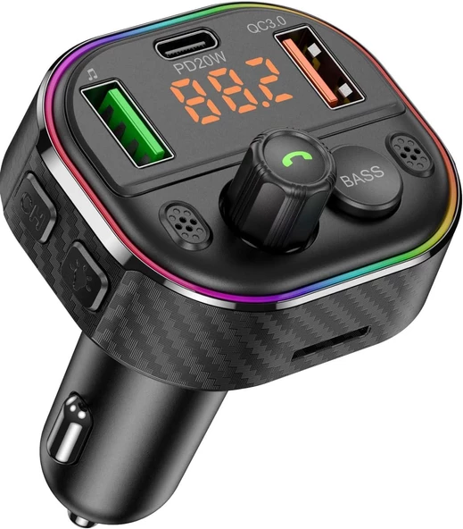 Cosmostech Car T86M Araç Fm Transmitter 5.0 Bluetooth Araç Kiti Hızlı 20W Şarj Qc3.0 Çift USB Mp3 Sd Kart Çakmaklık Girişli Oto Müzik Çalar ürün görseli 1