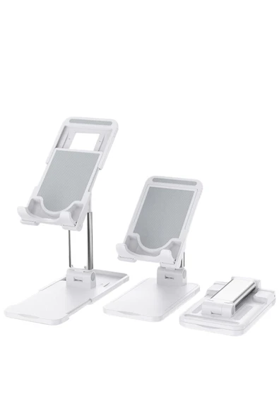 Premium Ticaret Telefon Tutucu Ve Tablet Masaüstü Standı Tutucu Portatif Ayarlanabilir Katlanır Demir Standı Beyaz ürün görseli 1