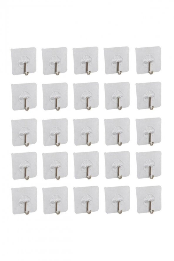 25 Adet Kendinden Yapışkanlı Şeffaf Askı Metal Kancalı Askılık ürün görseli 1