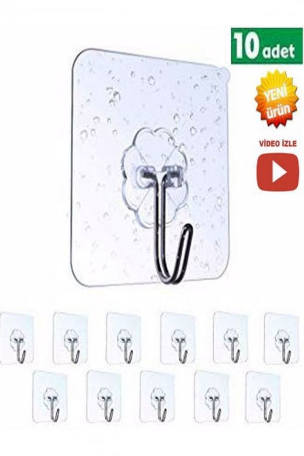 Askı Askılık 10 Adet Güçlü Şeffaf Duvar Askısı Askılığı Yapışkanlı Vantuz Kancalı Mutfak Banyo Askı ürün görseli 1