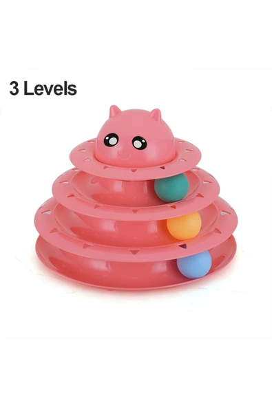 ENASHOP 3 Katlı Kedi Oyuncağı Kedi Başlıklı. Pembe ürün görseli 1