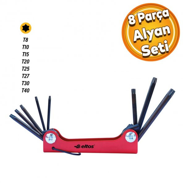Eltos Allen Anahtar Takımı Çakı T8 T10 T15 T20 T25 T27 T30 T40 Tork Uç Uçlu 8 Parça Set CAT008 ürün görseli 1