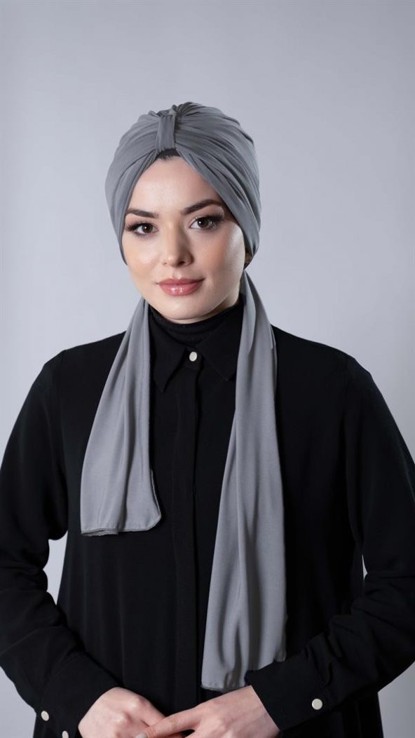 Gri Pratik Hazır Geçmeli Tesettür Bone Sandy Kumaş Atkılı  2204_15 ürün görseli 1