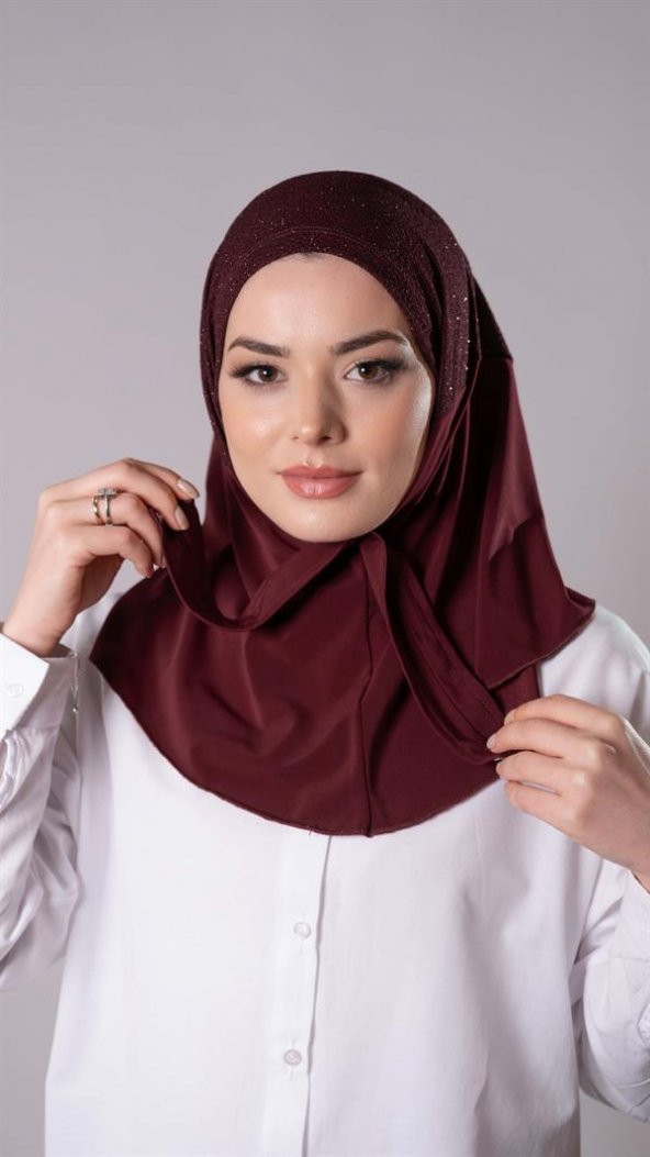 Bordo Pratik Hazır Geçmeli Tesettür Eşarp Sandy Kumaş Arkadan Çıtçıtlı 2206_16 ürün görseli 1