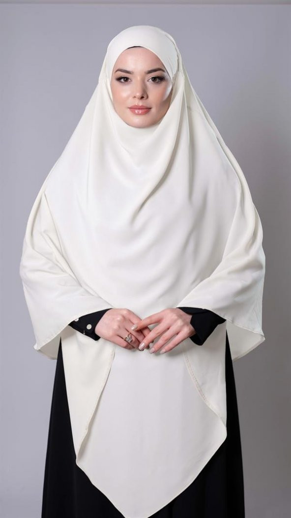 Krem Pratik Hazır Geçmeli Tesettür Eşarp Medine İpeği Bağcıklı Sufle Hijab 2301_40 ürün görseli 1