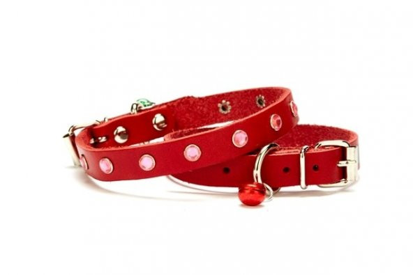 Doggie Taşlı Deri Kedi Tasması 1.2x25-29cm Kırmızı ürün görseli 1