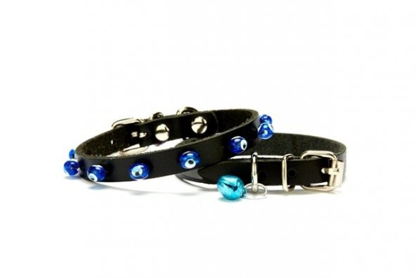 Doggie Boncuklu Deri Kedi Tasması 1x18-22 CM Siyah ürün görseli 1