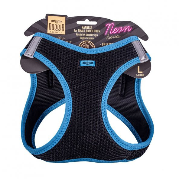 Doggie Havalı Dokuma Neon Serisi Küçük Irk Göğüs Tasması Mavi L-4 ürün görseli 1