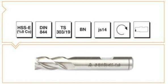 MTE HSSE DIN 844/BN  PARMAK FREZE 10MM KISA ürün görseli 1