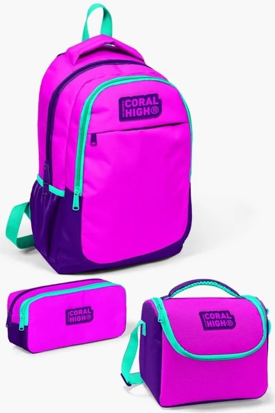 Coral High Kids Pembe Mor 3'lü Okul Çanta Seti - Kız Çocuk ürün görseli 1