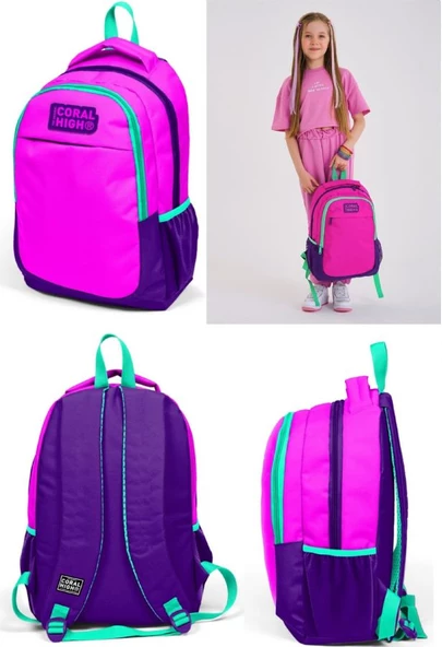 Coral High Pembe Mor Üçlü Okul Çanta Seti - Resim 3