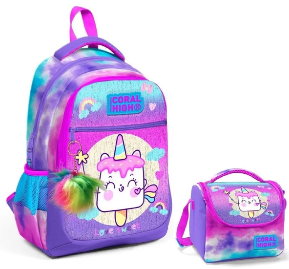 Coral High Mor Pembe Dondurma Okul Sırt ve Beslenme Çantası Seti - Kız Çocuk ürün görseli 1