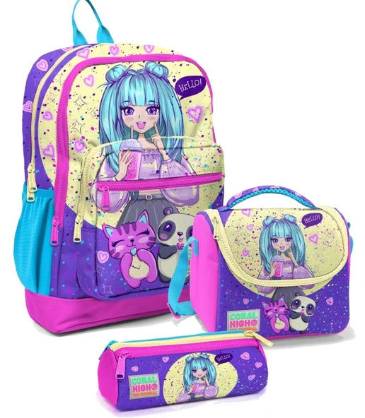 Coral High İlkokul Çantası Seti  Mor Pembe Anime - Kız Çocuk ürün görseli 1