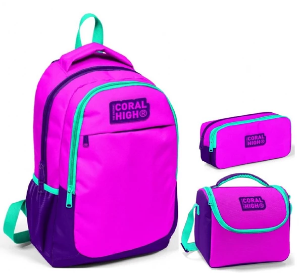 Coral High Pembe Mor Üçlü Okul Çanta Seti ürün görseli 1