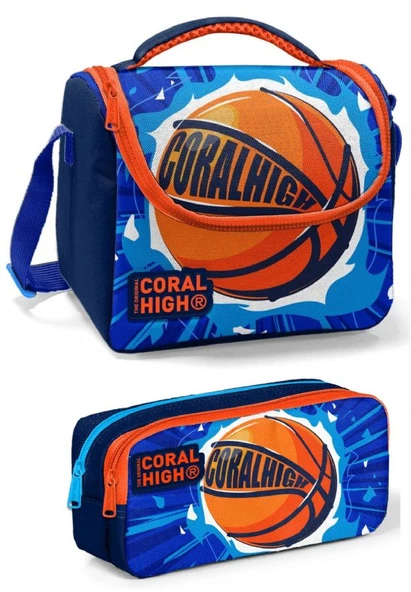 Coral High Erkek Çocuk Mavi Turuncu Basketbol Beslenme Çantası Seti ürün görseli 1