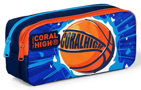 Coral High İki Bölmeli Erkek Çocuk Lacivert Turuncu Basketbol Kalem Çantası Kalemlik ürün görseli 1