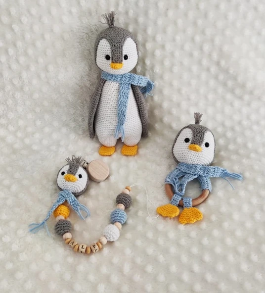 Penguen Yeni Doğan Takımı Amigurumi Organik Oyuncak ürün görseli 1