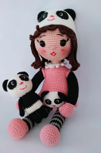 Panda Kız Bebek Amigurumi Organik Oyuncak ürün görseli 1