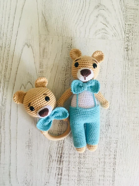 Zeze Ayıcık ve Çıngırak Takım Amigurumi Organik Oyuncak ürün görseli 1