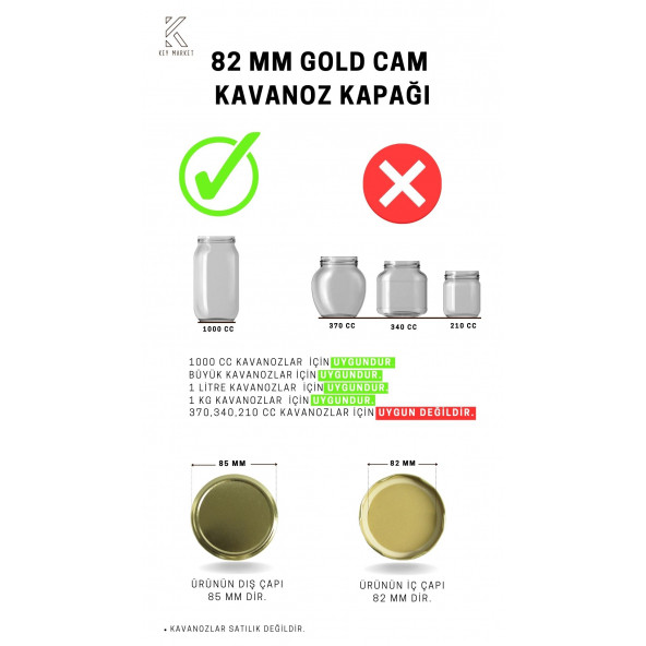 Twıst-Of 20 Lİ  82 mm Gold Altın Sarısı Cam Kavanoz Kapağı (20 Adet) ürün görseli 1