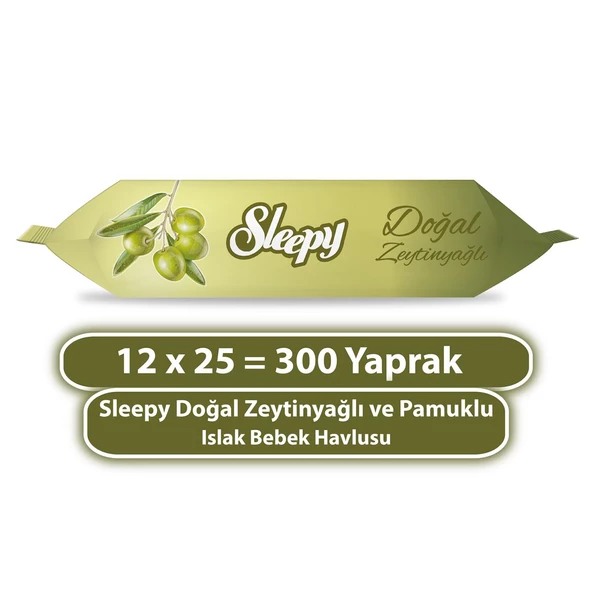 Sleepy Doğal Zeytinyağlı ve Pamuklu Islak Bebek Havlusu 12x25 (300 Yaprak) ürün görseli 1
