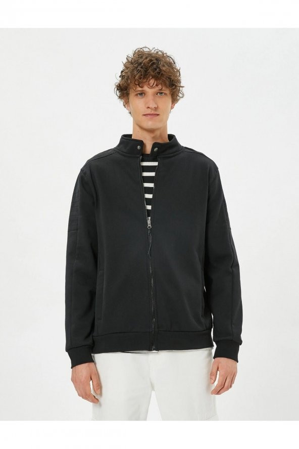 Fermuarlı Sweatshirt Cep Detaylı Yuvarlak Yaka Çıtçıt Düğmeli ürün görseli 1