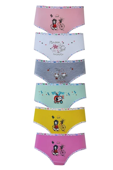 Dode Flora Tutku 832 Kız Çocuk Karışık Desenli Likralı Pamuklu 6 lı Slip Külot ürün görseli 1