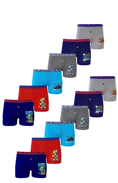 Dode Flora Tutku 0253 Erkek Çocuk Karışık Desenli Ekonomik 12 li Paçalı Boxer ürün görseli 1