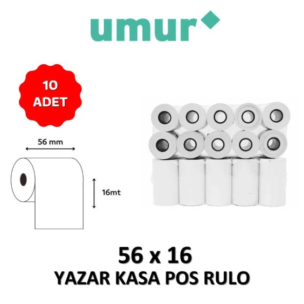 UMUR Yazar Kasa Pos Rulosu 56mm x 16mt - 10 Adet ürün görseli 1