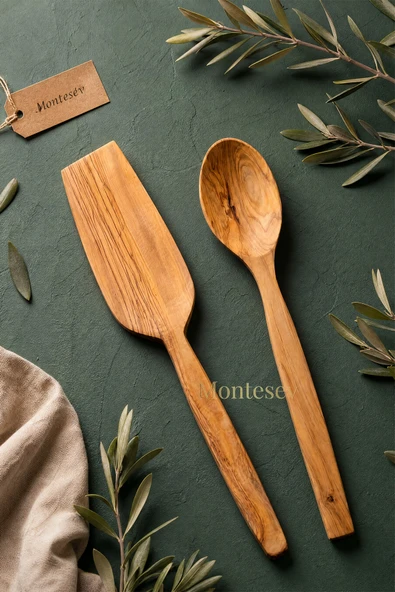Zeytin Ağacı Ahşap Tahta Kaşık Spatula Seti 2 Parça ( ZEYTİN AĞACI ) Ağaç Kaşık ürün görseli 1