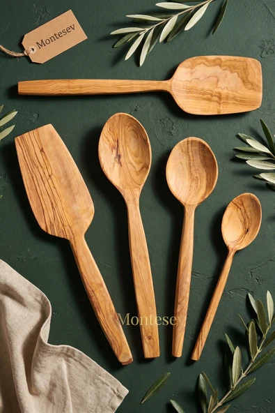 Zeytin Ağacı Ahşap Tahta Kaşık Spatula Seti ( ZEYTİN AĞACI ) Ağaç Kaşık 5 Parça ürün görseli 1