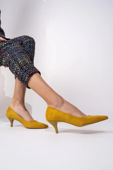 Kadın Hardal Sarısı Süet Stiletto Topuklu Ayakkabı - Candy ürün görseli 1