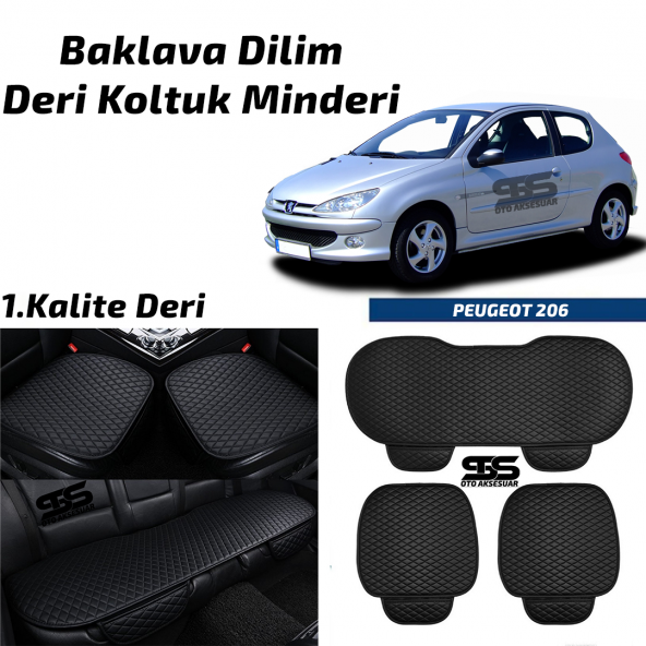 Peugeot 206 1998-2012 Arası Siyah Deri Oto Koltuk Minderi ürün görseli 1