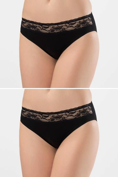 Türen Kadın Beli Dantelli Likralı 2li Pamuklu Bikini Külot ürün görseli 1