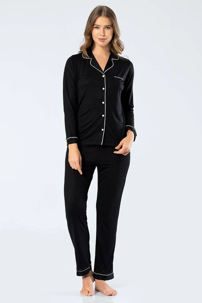 Türen Kadın Uzun Kol Gömlek Yaka Pijama Takım ürün görseli 1