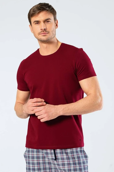 Cacharel Erkek Bisiklet Yaka Likralı T-shirt Bordo ürün görseli 1