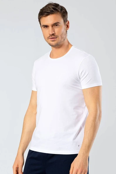 Cacharel Erkek Bisiklet Yaka Likralı T-shirt Beyaz ürün görseli 1