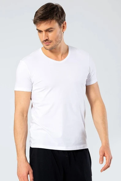 Cacharel Erkek V Yaka Likralı T-shirt Beyaz ürün görseli 1
