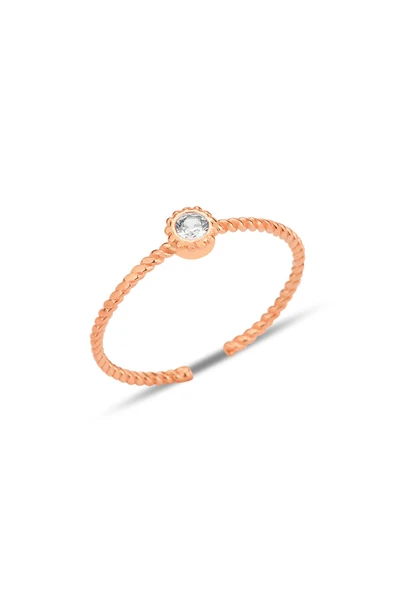 Gümüş rose zirkon taşlı alttan ayarlanabilir burgulu tek taş yüzük SGTL12230ROSE ürün görseli 1